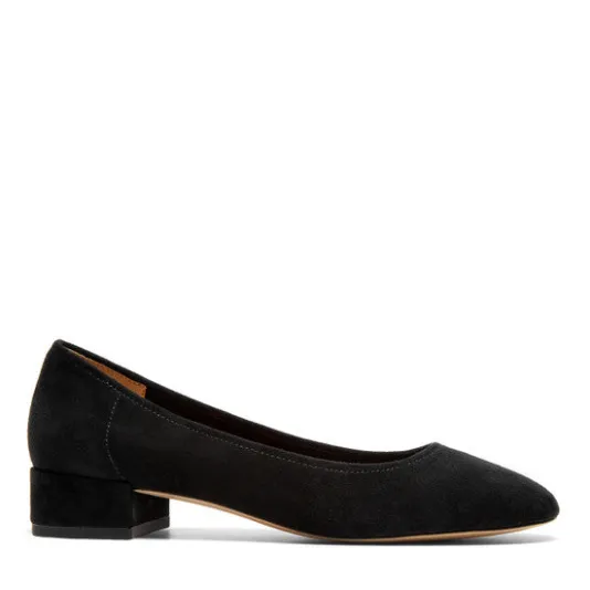 The Round Toe Classic Low Heel Pump in Black Suede
