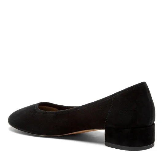 The Round Toe Classic Low Heel Pump in Black Suede