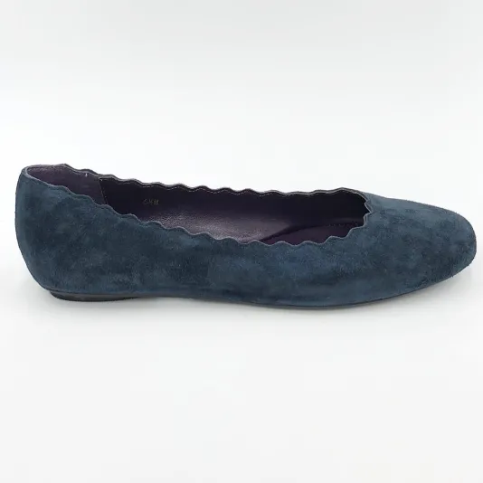The Scallop Ballet in Navy Suede