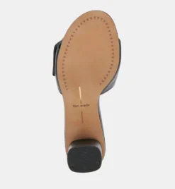 The Slide Sandal with Oversized Gold Buckle in Black