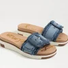 The Sport Slide with Buckle in Faded Denim