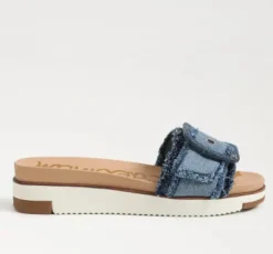 The Sport Slide with Buckle in Faded Denim