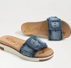 The Sport Slide with Buckle in Faded Denim