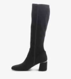 The Stretch Suede Tall Boot With Inside Zip in Black