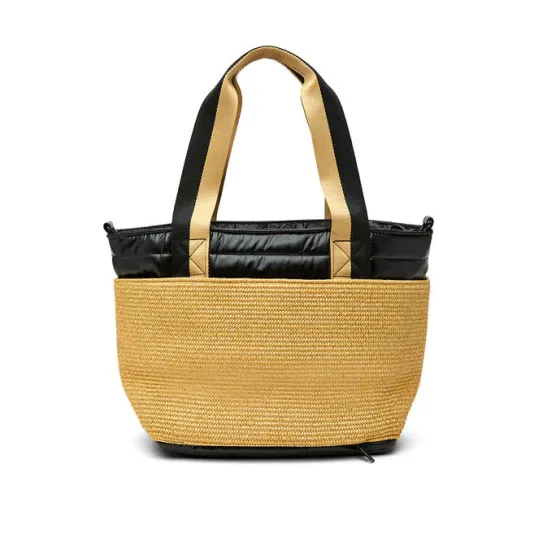 The Trailblazer Shoulder Bag in Dune Raffia and Black