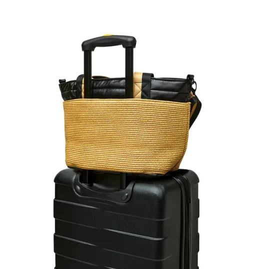 The Trailblazer Shoulder Bag in Dune Raffia and Black