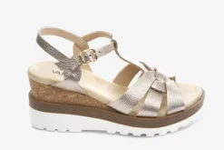 The T-Strap Cork Wedge with Sport Bottom in Shell