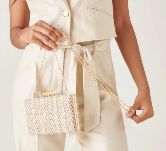 The Tweed Clutch in Bone Multi