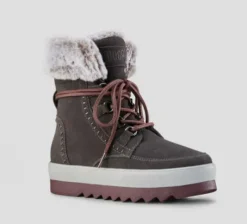 The Waterproof Fur Collar Lace Snow Boot in Pewter