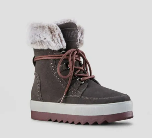The Waterproof Fur Collar Lace Snow Boot in Pewter