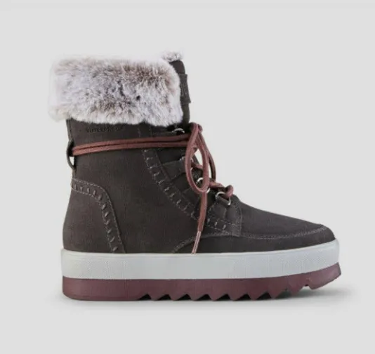 The Waterproof Fur Collar Lace Snow Boot in Pewter