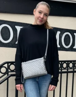 The Woven Crossbody in Gun Metal