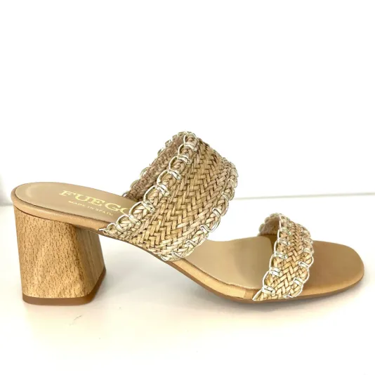The Woven Leather Dual Band Slide with Metallic Whipstitch in Natural