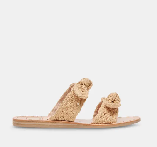 The Woven Raffia Dual Bow Flat Sandal in Natural