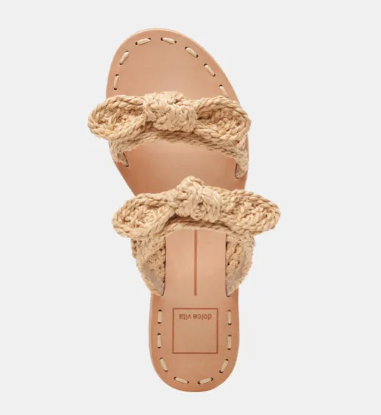 The Woven Raffia Dual Bow Flat Sandal in Natural