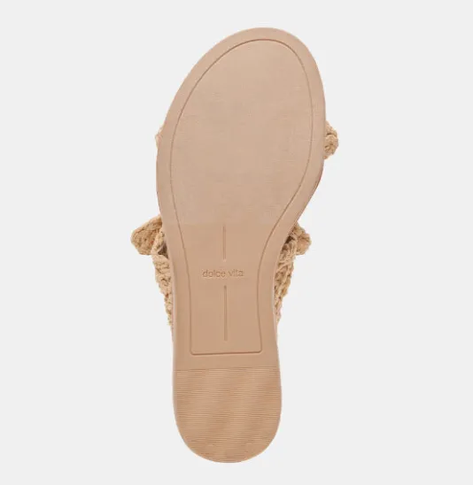 The Woven Raffia Dual Bow Flat Sandal in Natural